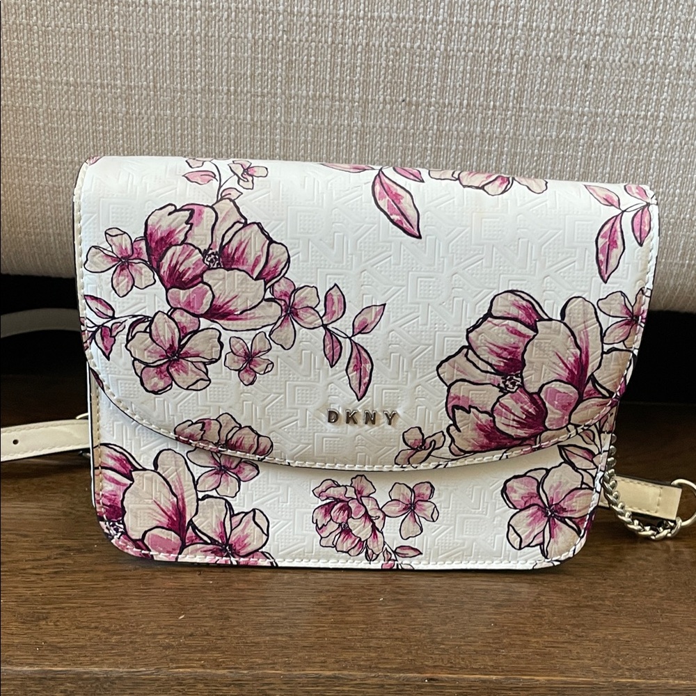 DKNY Floral Crossbody Bag in White and Pink